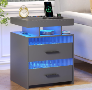 Bedside-End-Table-Smart RGB Nightstand with USBType-CWireless Charging Station