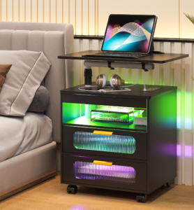 HNEBC LED Nightstand with Wireless Charging Station