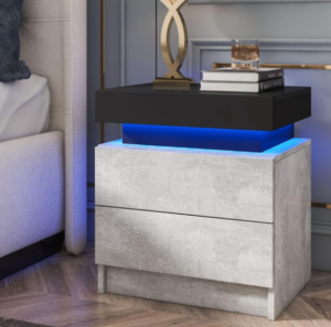 HOMMPA LED Nightstand Grey Matte Bedside Table with Led Lights