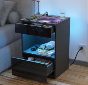 HOMMPA Open Shelf LED Nightstand with Charging Station