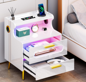 Smart Nightstand with Bluetooth Speaker and Wireless Charging